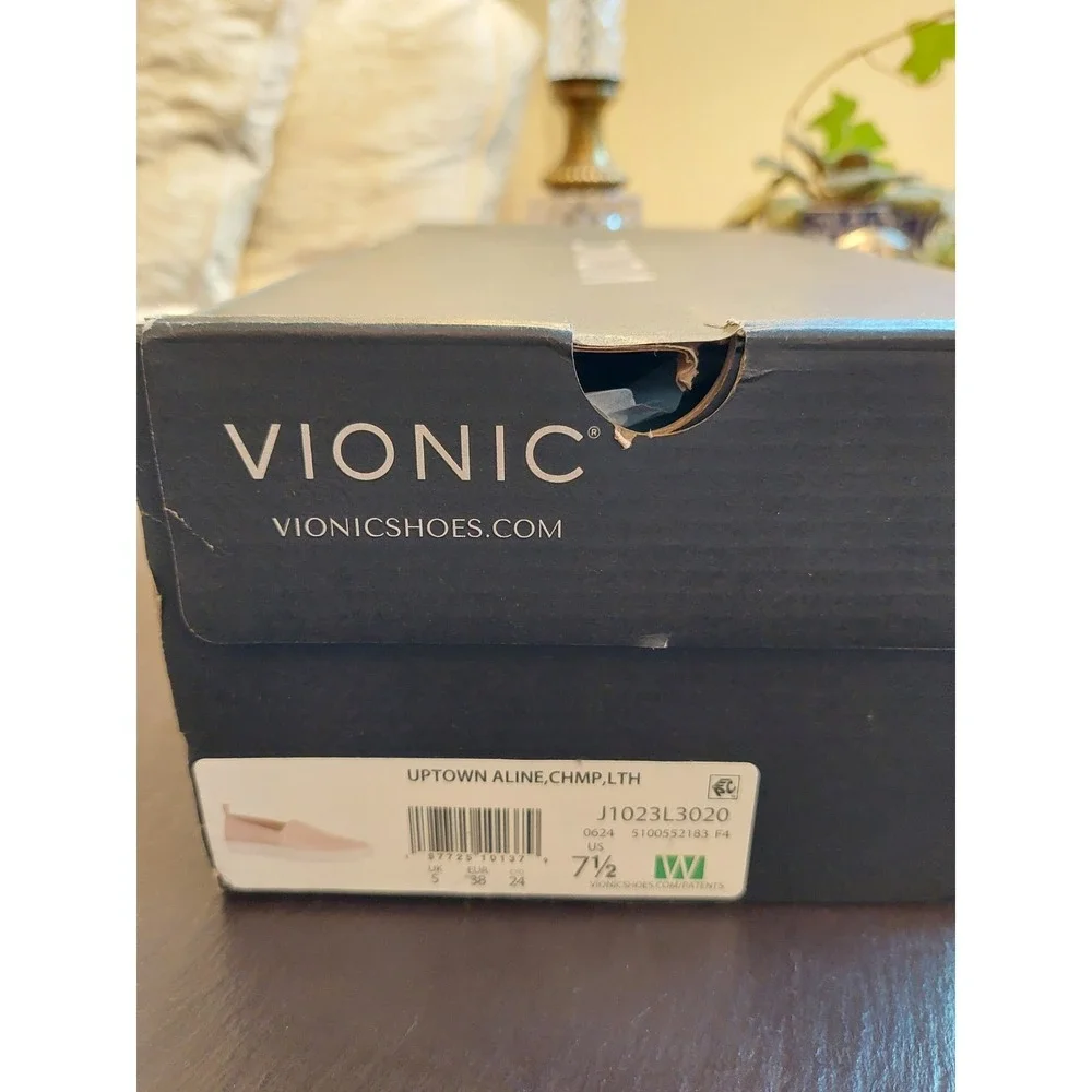 Vionic Wmns Uptown Aline Leather Slip-on Comfort Loafer Champagne 7.5W $145 NEW!
